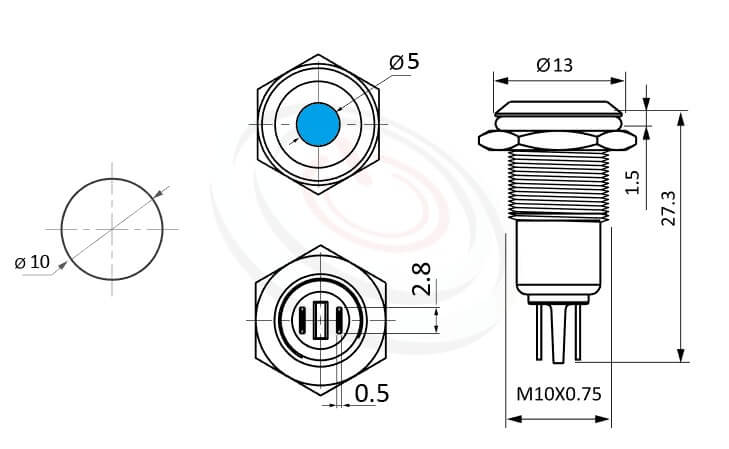 LED金屬指示燈-ML10-2AR,IP65防水等級,信號指示燈 metal LED Pilot Lamp,10mm孔徑。