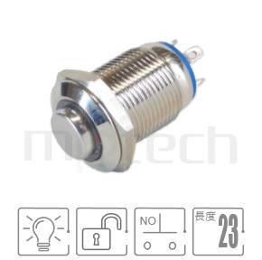 防水帶燈開關Φ12mm開孔,復位無段,SPST,1NO,環狀燈,小型短柄,凸柄防水按鈕,型號: MP12-4MH。簡述規格:Φ12mm,環型LED,1NO,瞬切回彈凸柄,短款小型,凸型。