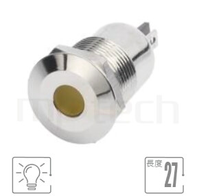 防水金屬LED指示燈孔徑12mm,金屬訊號燈,型號: ML12-2AR。