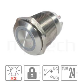 防水帶燈開關16mm孔徑,自鎖型,SPDT-NO/NC,環狀燈,短款,雙色-紅藍、紅綠防水開關,型號: MP16S-6ZFRB。規格參數:孔徑Φ16mm,Ring Illuminated,1NO1NC1COM,有段平柄,短款小型,雙色:紅綠、紅藍。