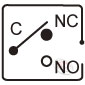 小圖示-標示金屬按鈕防水開關 接點排列組合是 1NO1NC1COM,具有一組常開接點 +一組常閉接點+一組共點 1NO 1NC 1COM