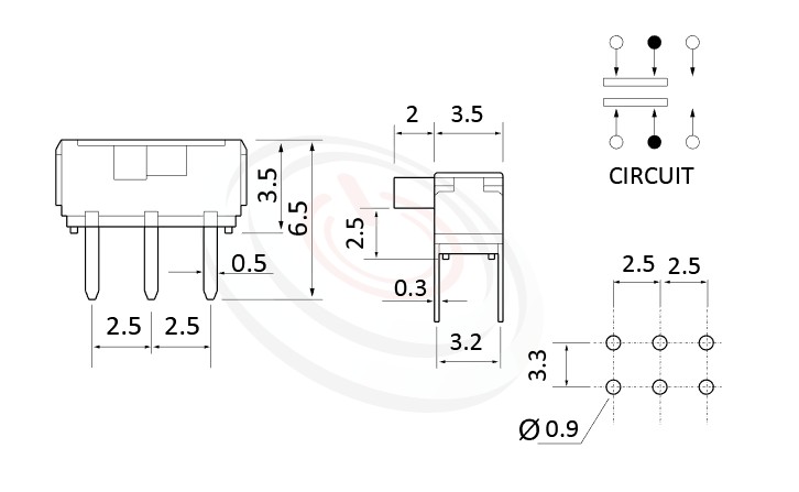MK-22D10 系列尺寸圖2P2T,DPDT迴路, 迷你滑動開關 Mini Slide Switch