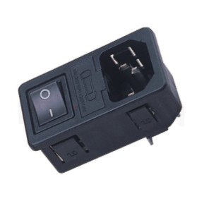 標示AC電源插座AC SOCKET ,規格參數:C14-插座+保險絲+開關-三合一插座,電源插座帶fuse及rocker開關-鉑達型號: JR-101-1FRS-04-AC