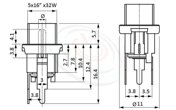 HDC-565系列 尺寸圖 DC電源插座DC JACK ,Center pin Ø2.0 / Ø2.5 mm 中心針 Ø2.0 / Ø2.5 mm ,外圓 孔徑 8.1 ,180度 180° DIP