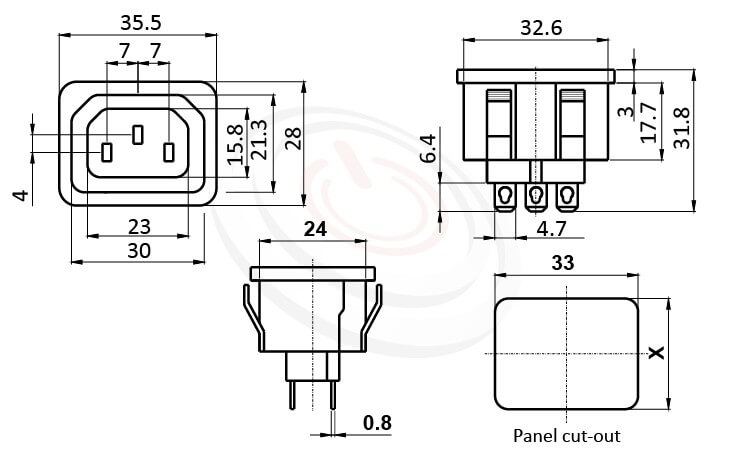 產品是交流插座AC INLET,C13卡式 型號:JR-121S-G-AC