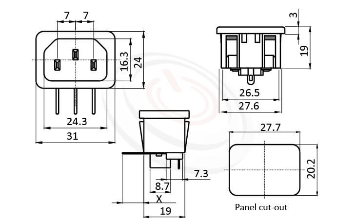 是一款AC電源插座AC INLET ,C1490度-卡式 型號:JR-101SGPCA-AC