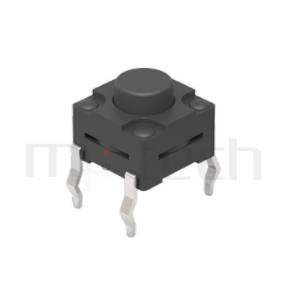 WTS-06P1 Series 零件外觀造型示意圖，呈現產品: 6x6，DIP包裝，輕觸開關的零件外型圖，立即從圖片確認是否符合需求。 WTS-06P1產品規格為: 6x6，DIP型，直立式，圓頭，H高度:4.3mm~19mm，防水，IP67防水。Tact Switch各種柄長可選擇、敏銳的接觸手感、接觸電阻小、精確的操作力誤差、規格多樣化、使用壽命長、高精密度