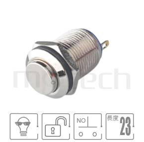 是一款M12開關尺寸,復歸自復位,常開1NO,不帶燈,小型短款,高圓形金屬開關,型號: MP12-2MK。簡述規格:孔徑Φ12mm,無燈,常開接點,自動復歸凸型,短柄,高柄。