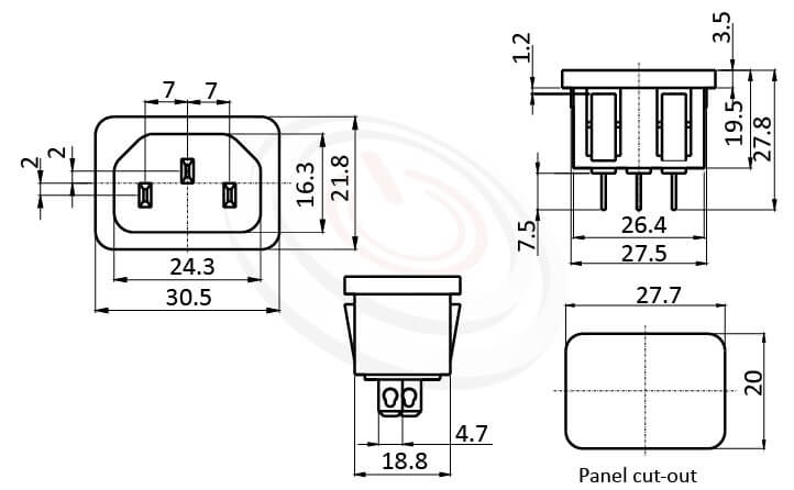 一款AC電源插座AC INLET ,C14卡式 型號:JR-101S-AC