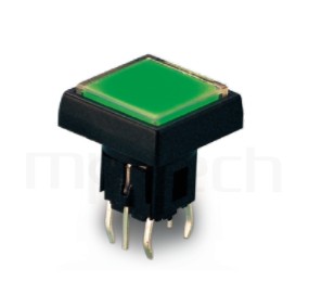 LED輕觸開關LED Tact Switch ,立式,DIP ,多款帽蓋搭配 ,6x6,版上12.5mm ,12.5x12.5正方形鍵帽-型號: PB-520-3T1B