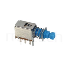PS-22E05 系列-按鍵開關Push Switch ,90度側按,DIP插版,電源開關,水平臥式,自鎖/無鎖,有段/無段 ,DPDT,2P2T迴路 ,總長度22, 版上高度8.3mm