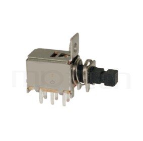 PS-22F05 系列-按鍵開關Push Switch ,90度側按,DIP 插版,螺絲固定孔,電源開關,水平臥式,自鎖/無鎖,有段/無段 ,DPDT,2P2T迴路 ,總長度25, 版上高度15mm